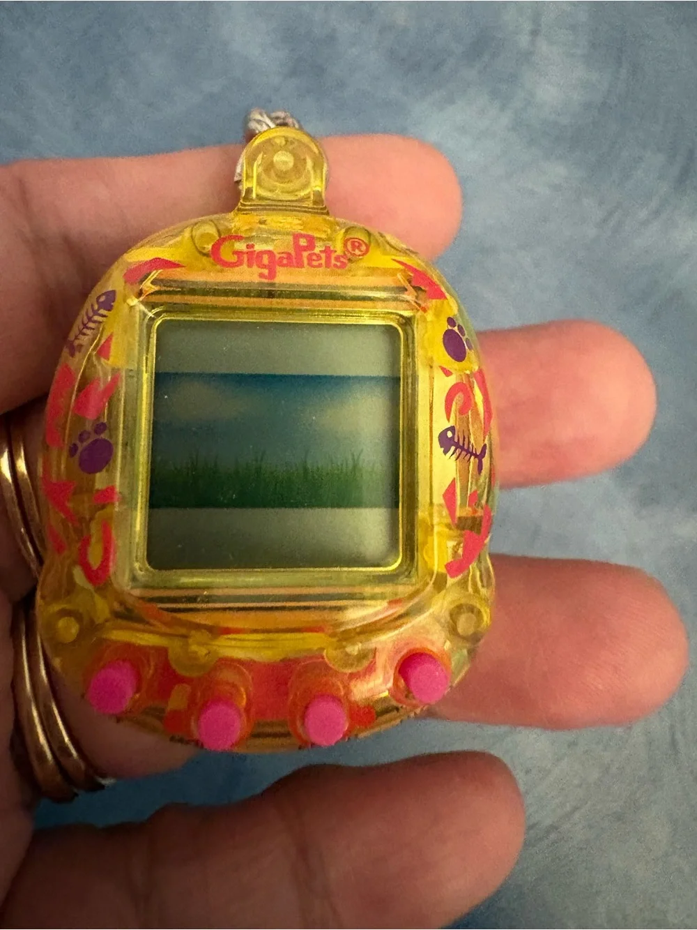Yellow Virtual Pet Keychain by - Yellow/Pink